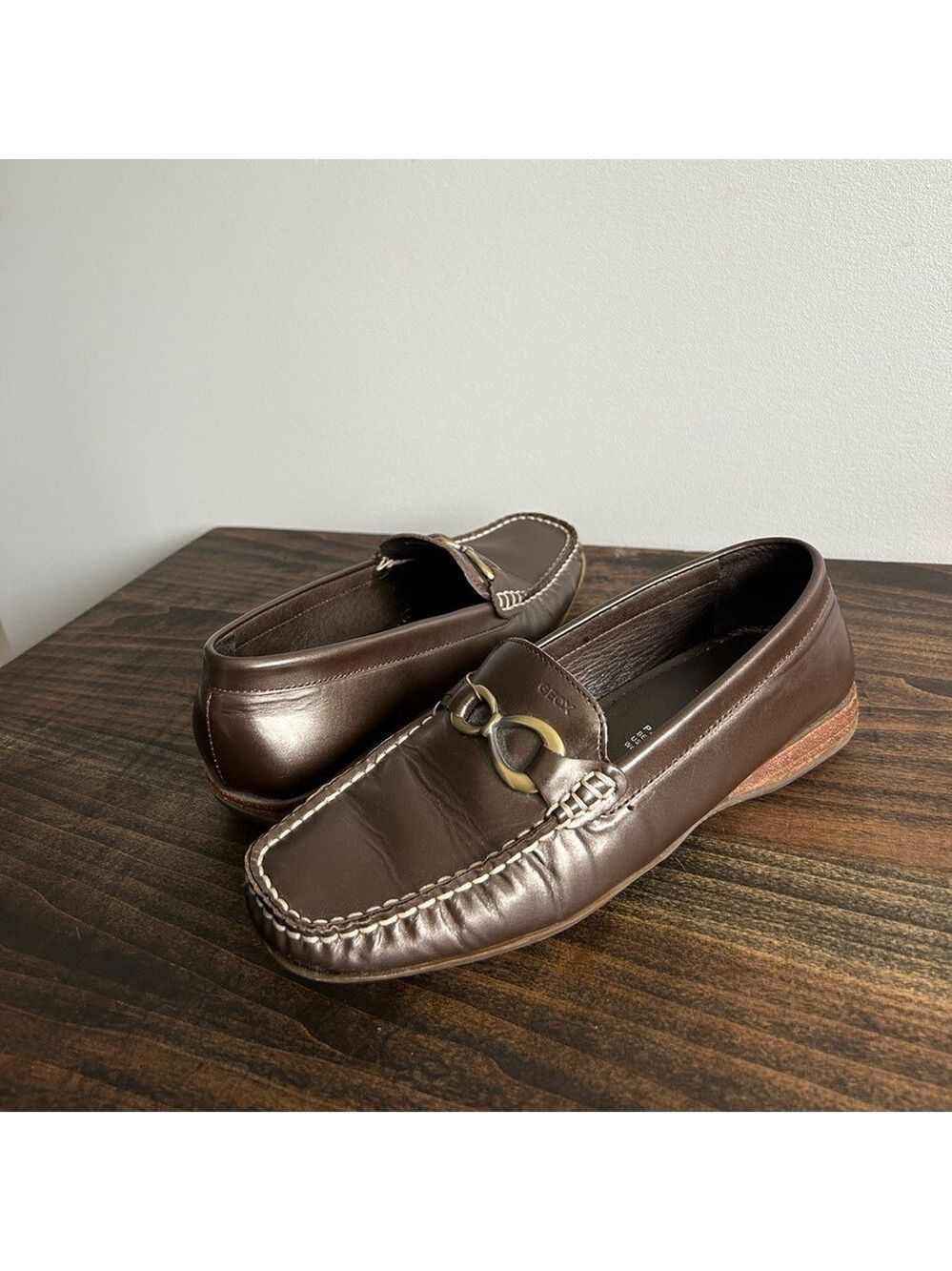 Geox Respira Women's Brown Leather Loafers, Size 37.